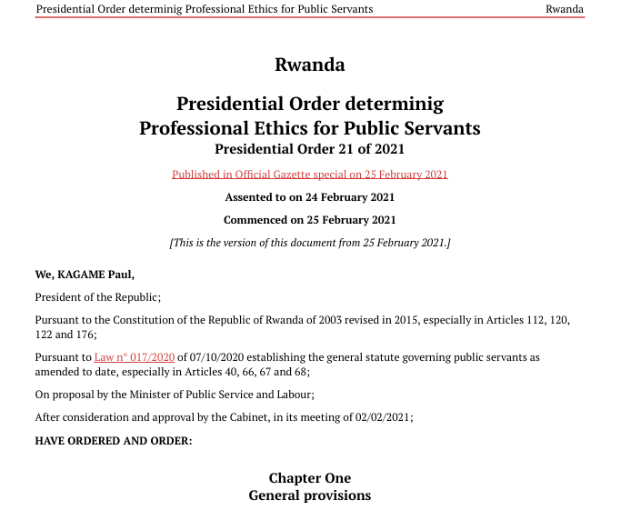 Presidential Order on Professional Ethics for Public Servants